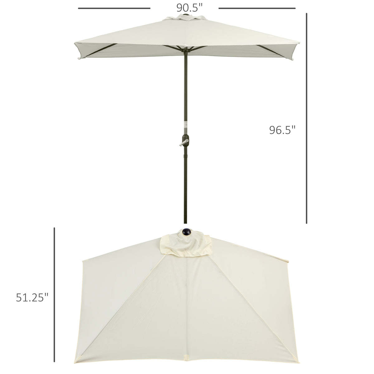8 ft Half-Round Balcony Patio Umbrella with Crank