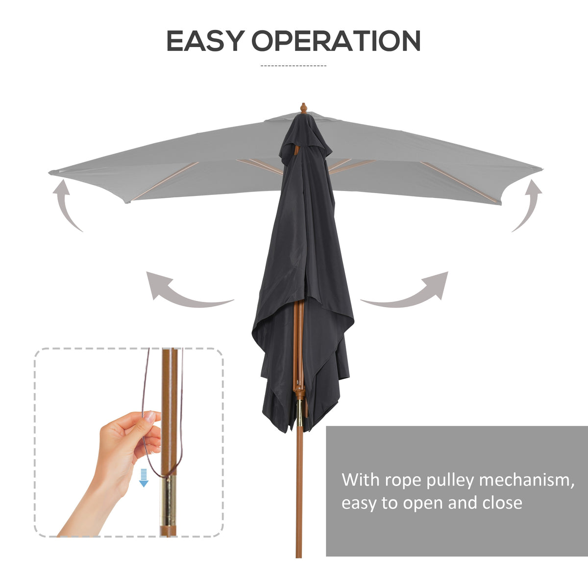 Rectangular Patio Umbrella Bamboo Ribs 7 x 10 ft