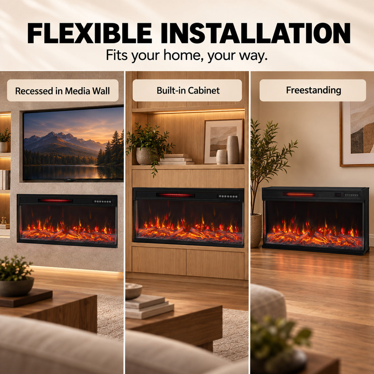 36-Inch Recessed Wall Electric Fireplace