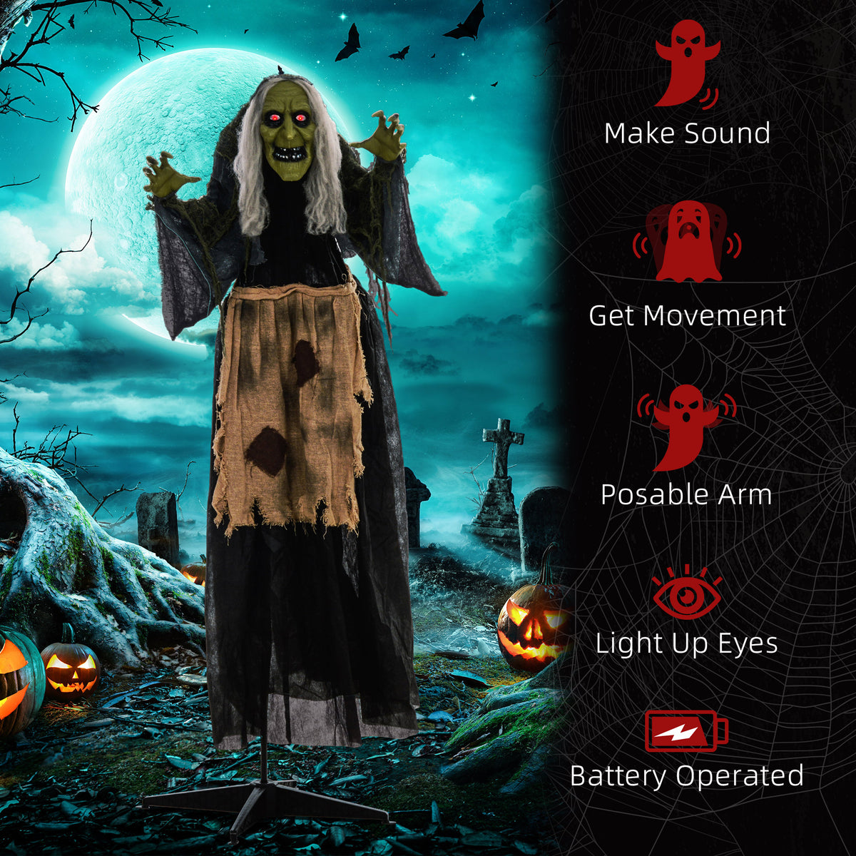 Animated Halloween Witch Decoration Sound Activated