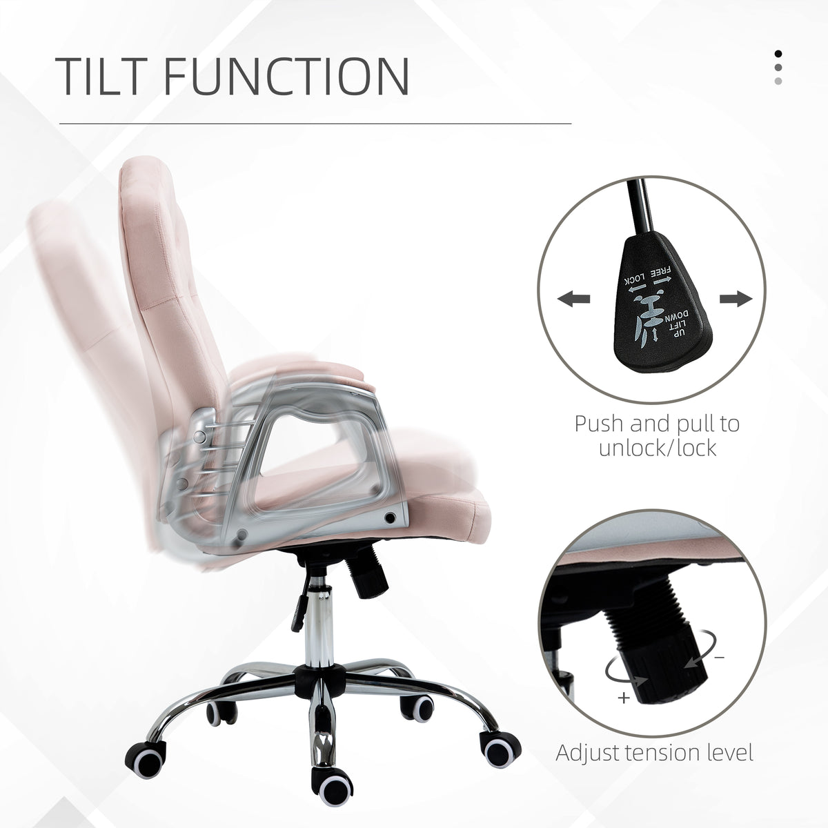 Office chair velvet French style crystal buttons