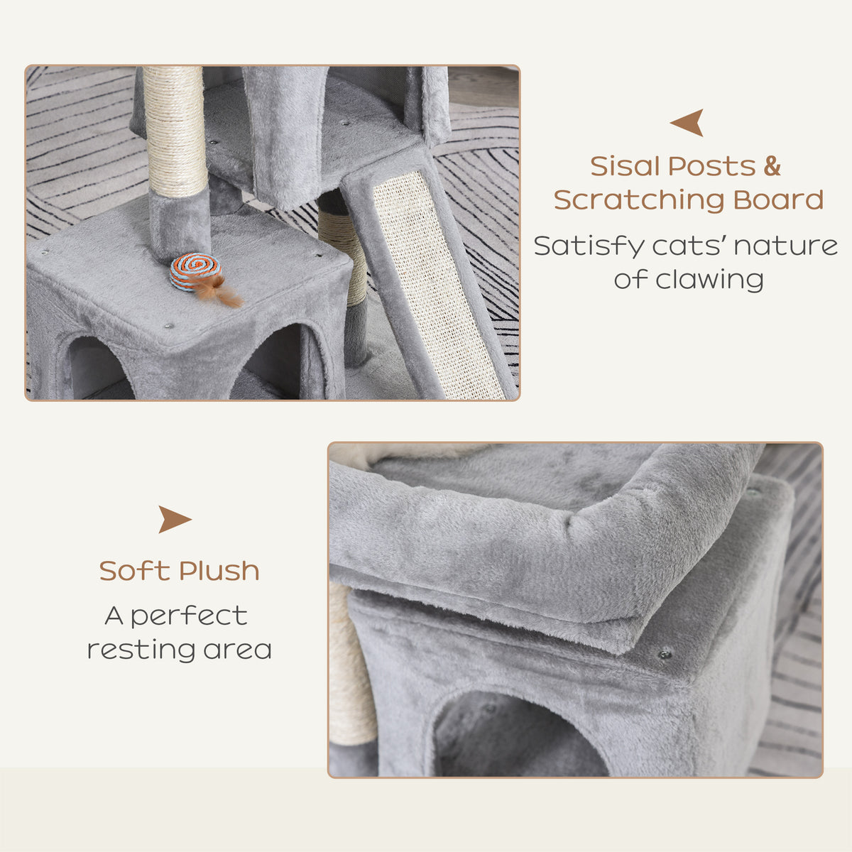 Multi-activity Cat Tower with Sisal Scratching Post — light