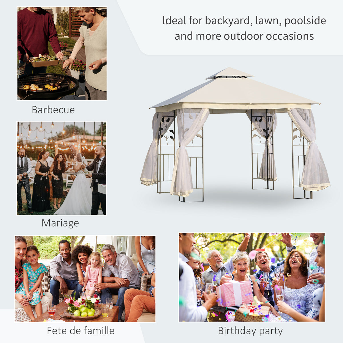 Steel Patio Gazebo Double-Tier Canopy 10x10 ft