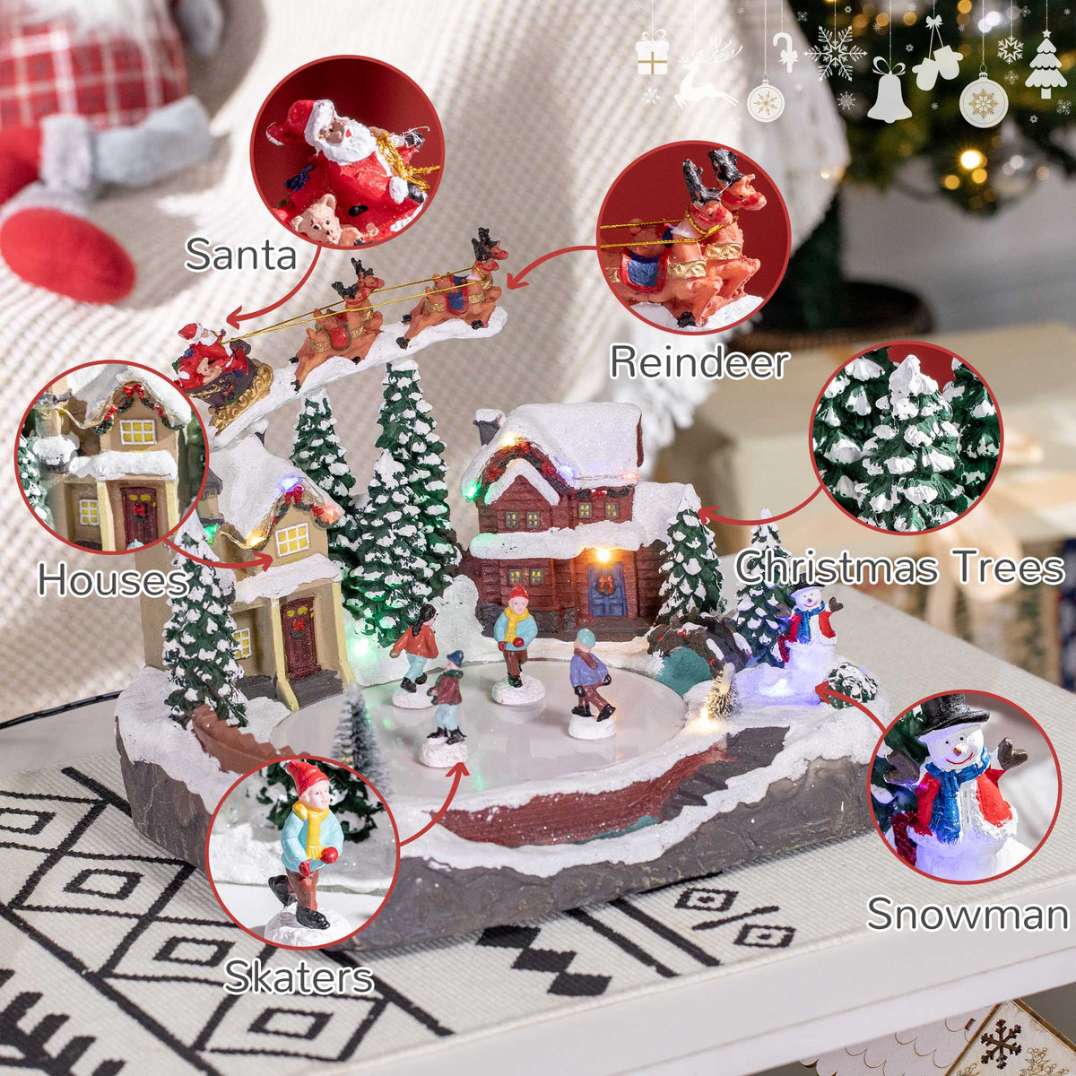 Animated Christmas Village Skating Pond LED Lights