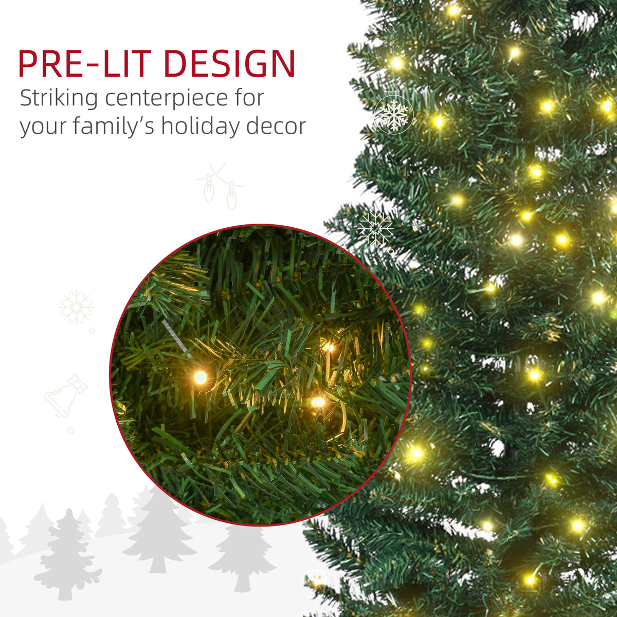 Pre-Lit Slim Pencil Artificial Christmas Tree 6 ft