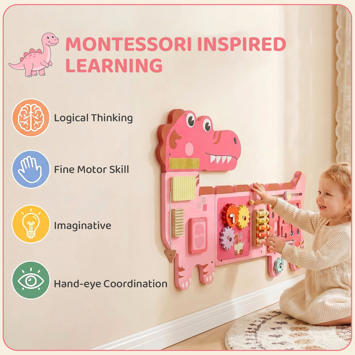 Panel de actividades Montessori mural temática de dinosaurios