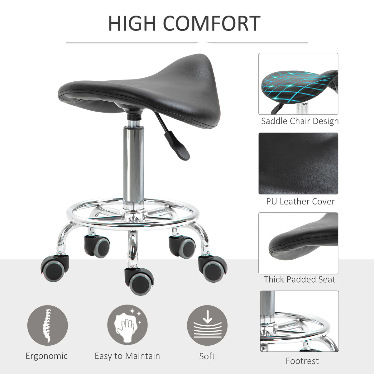 Taburete de silla ergonómico ajustable de cuero sintético