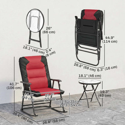 3-Piece Folding Rocking Chair Set — Grey
