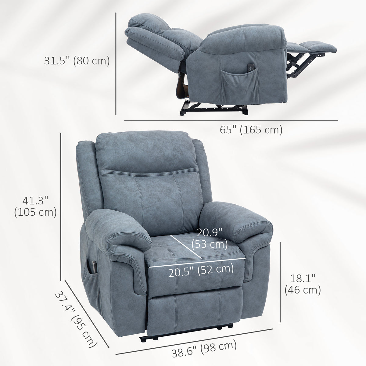 Manual Recliner Chair with Vibration Massage and Side Pockets