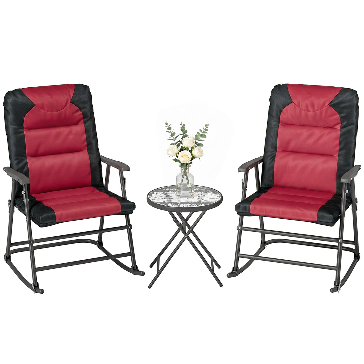 3-Piece Folding Rocking Chair Set — Grey