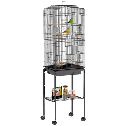Rolling Bird Cage with Play Top and Storage Shelf