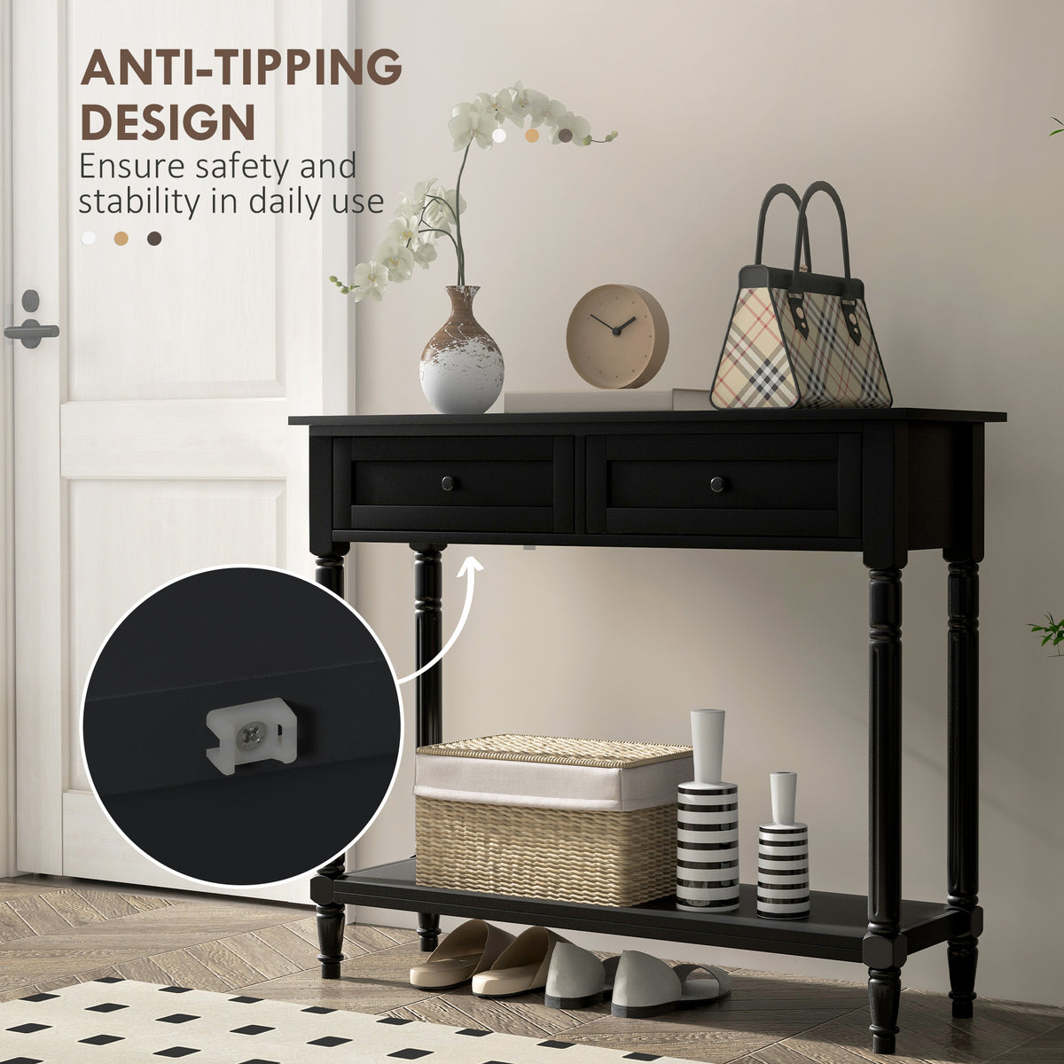 Entryway Console Table with 2 Drawers and Shelf