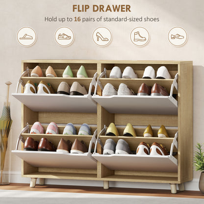 Narrow shoe cabinet with flip drawers