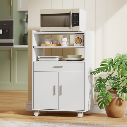 Kitchen cart on wheels with storage and drawer