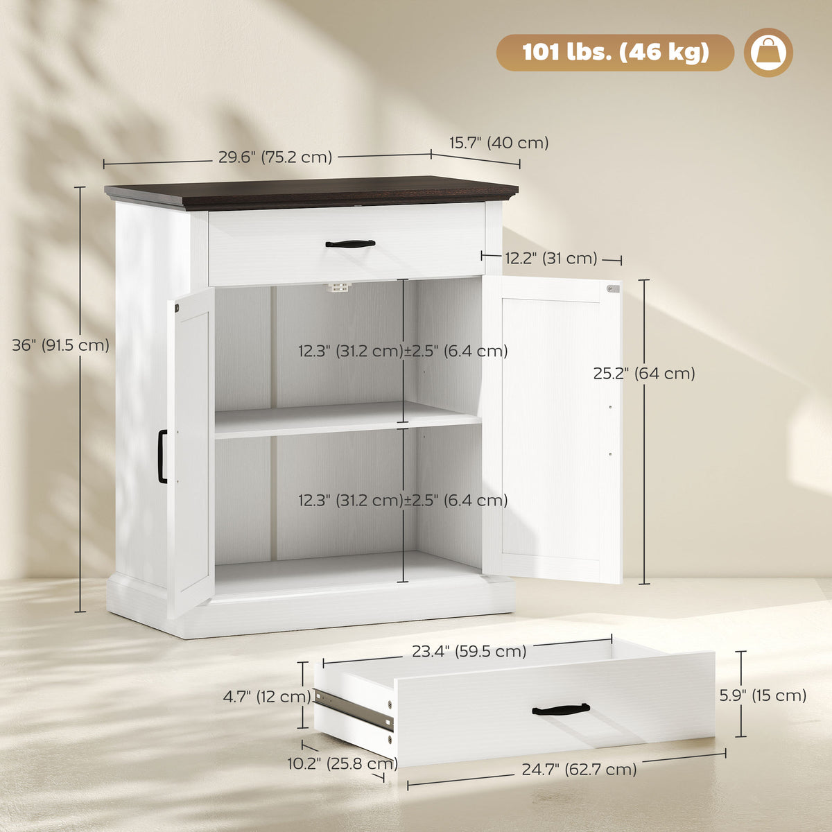 Farmhouse Buffet Cabinet with 2 Barn Doors and Drawer