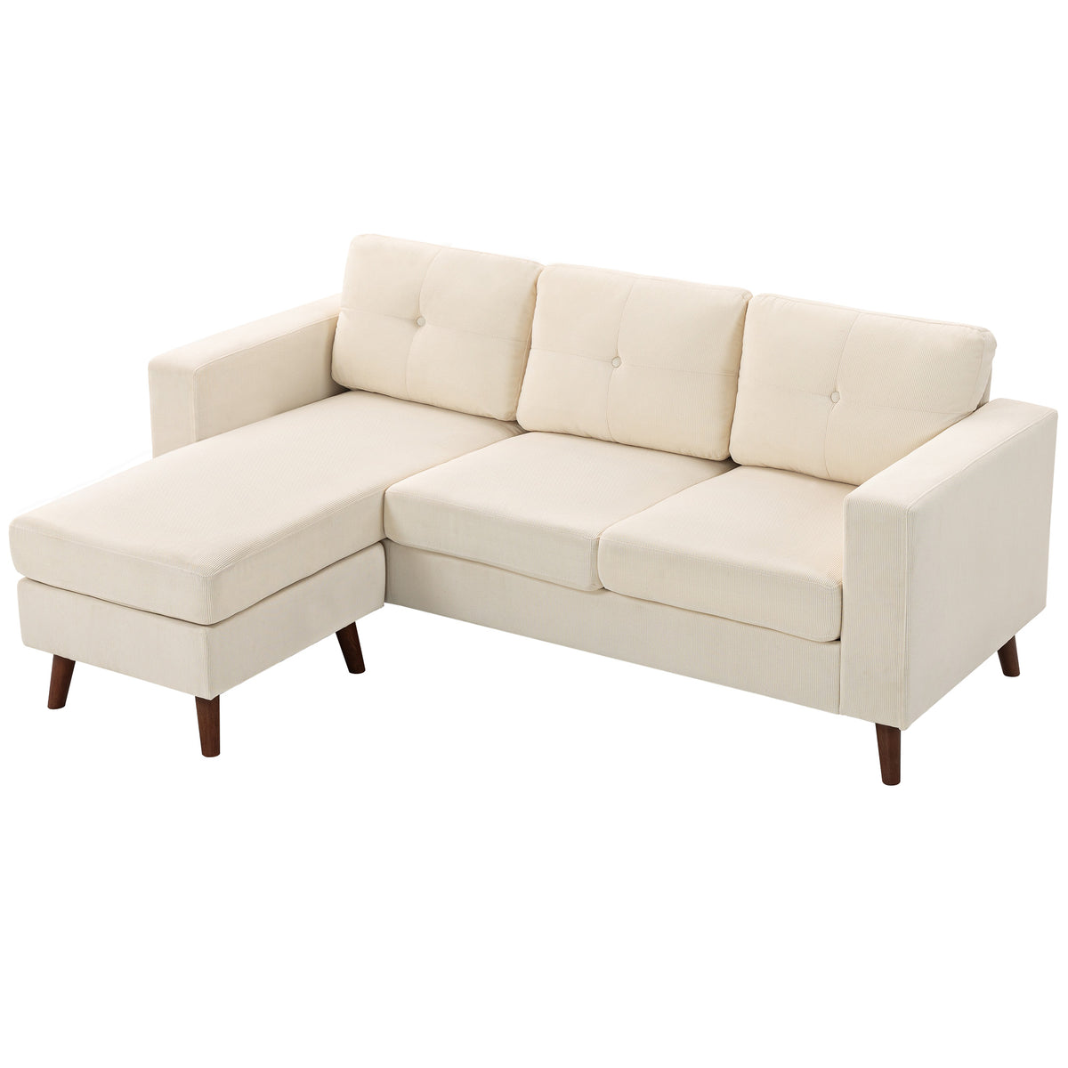 Corduroy L-Shaped Sectional Sofa with Reversible Chaise