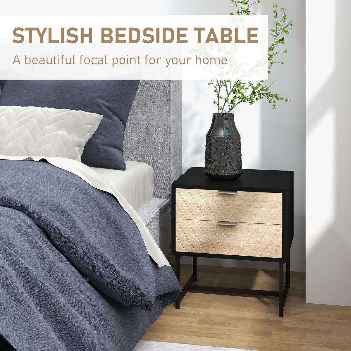 Modern bedside table with two drawers