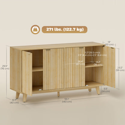 Fluted Sideboard Buffet Cabinet 140 x 40 x 76 cm