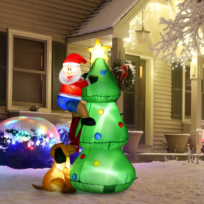 Inflatable Christmas Tree with LED Lights, Santa and Dog