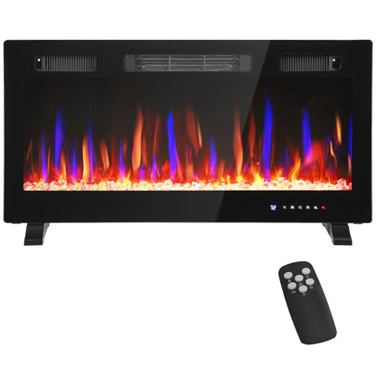 36" Thin Electric Fireplace Wall-Mounted — Black