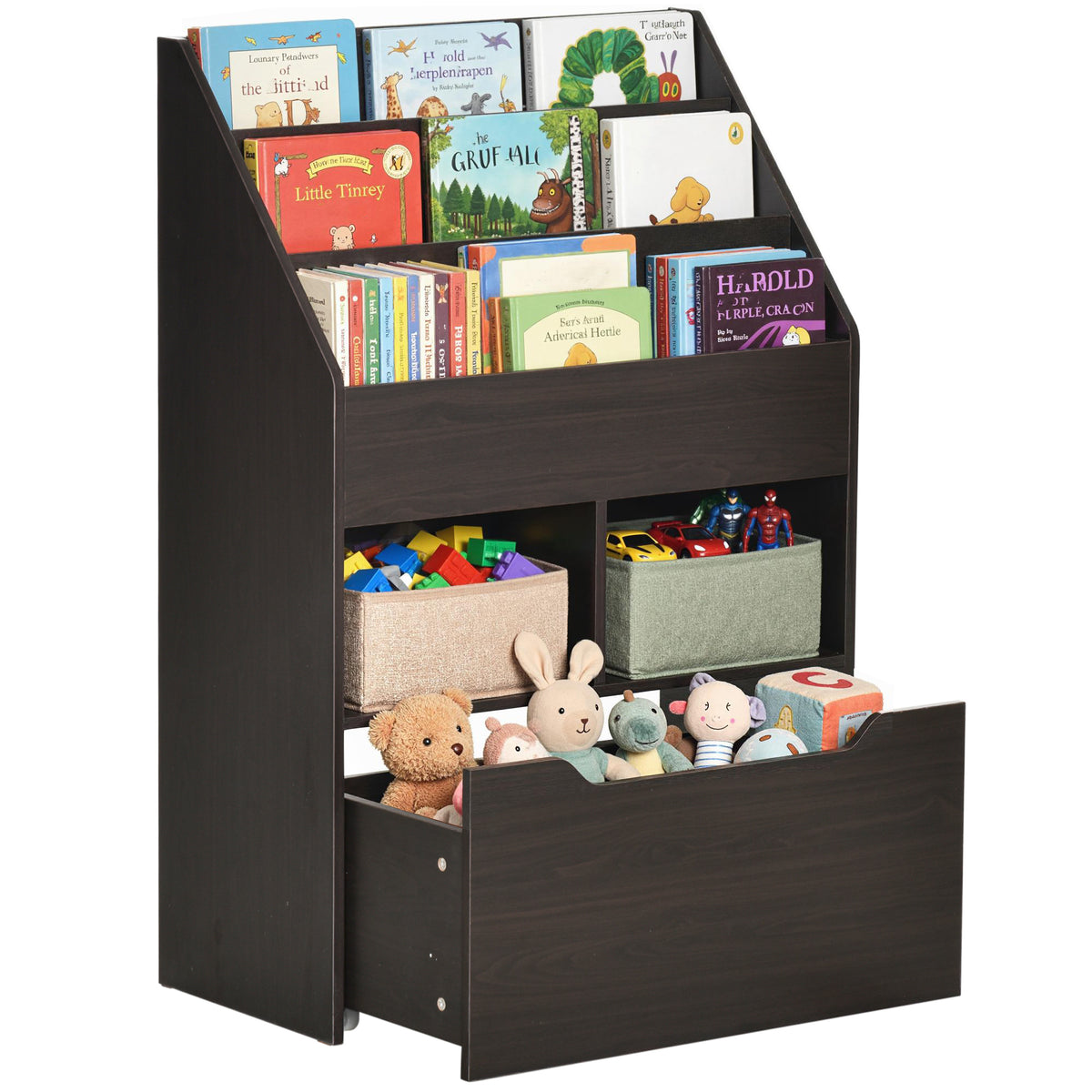 Librería infantil con cajón de almacenamiento y ruedas