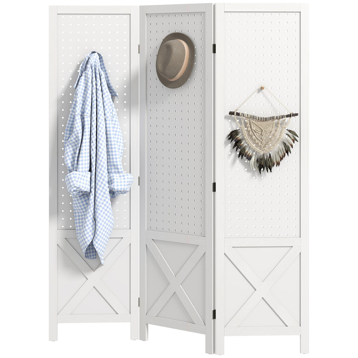 Room Divider Folding 3 Panel Pegboard Screen 56.9 inches
