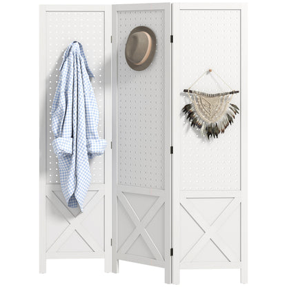 Room Divider Folding 3 Panel Pegboard Screen 56.9 inches