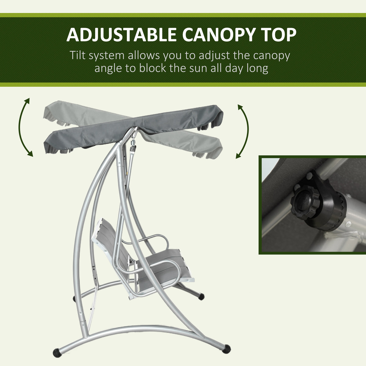 3-Person Patio Swing with Adjustable Canopy