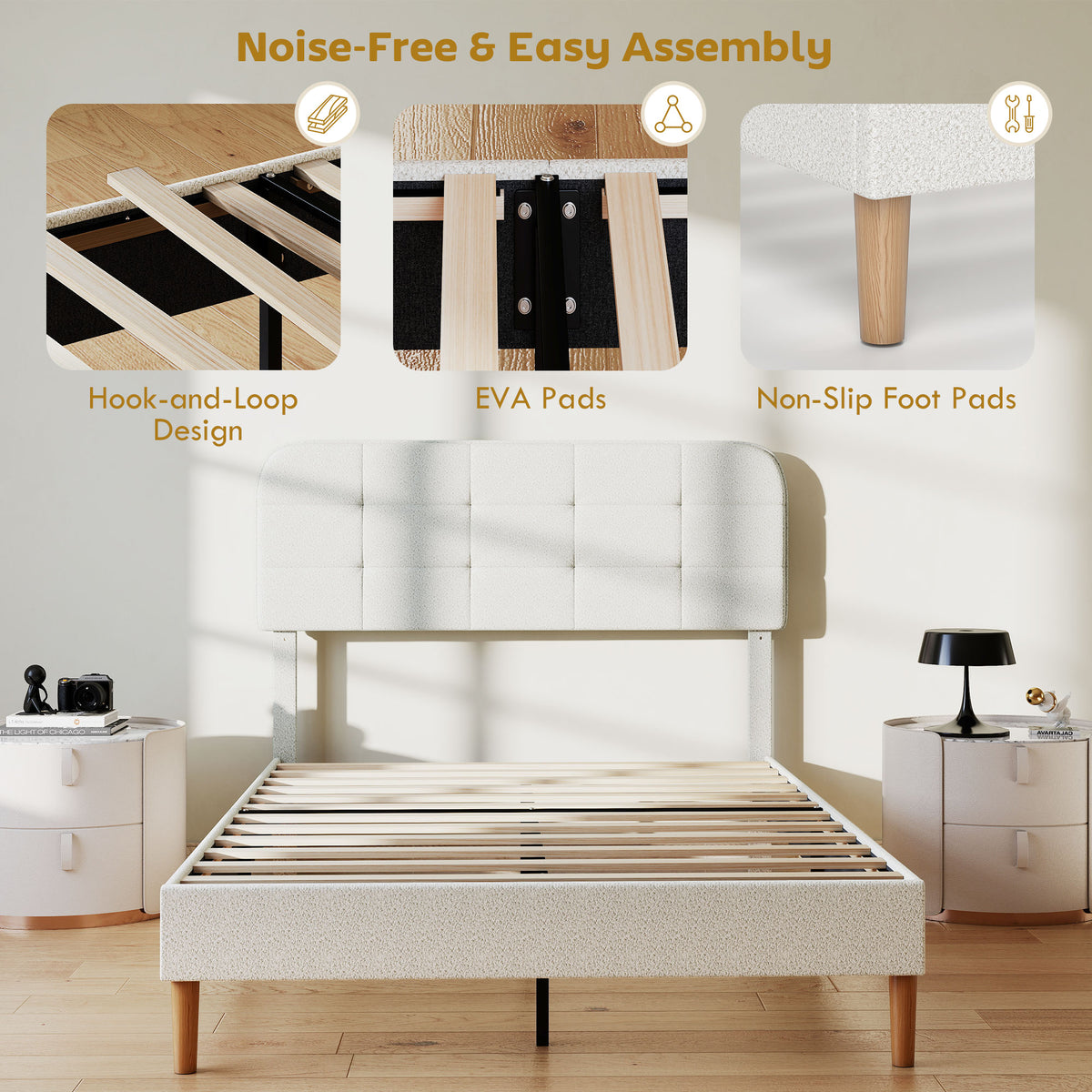 Queen Upholstered Platform Bed Frame with Adjustable Headboard