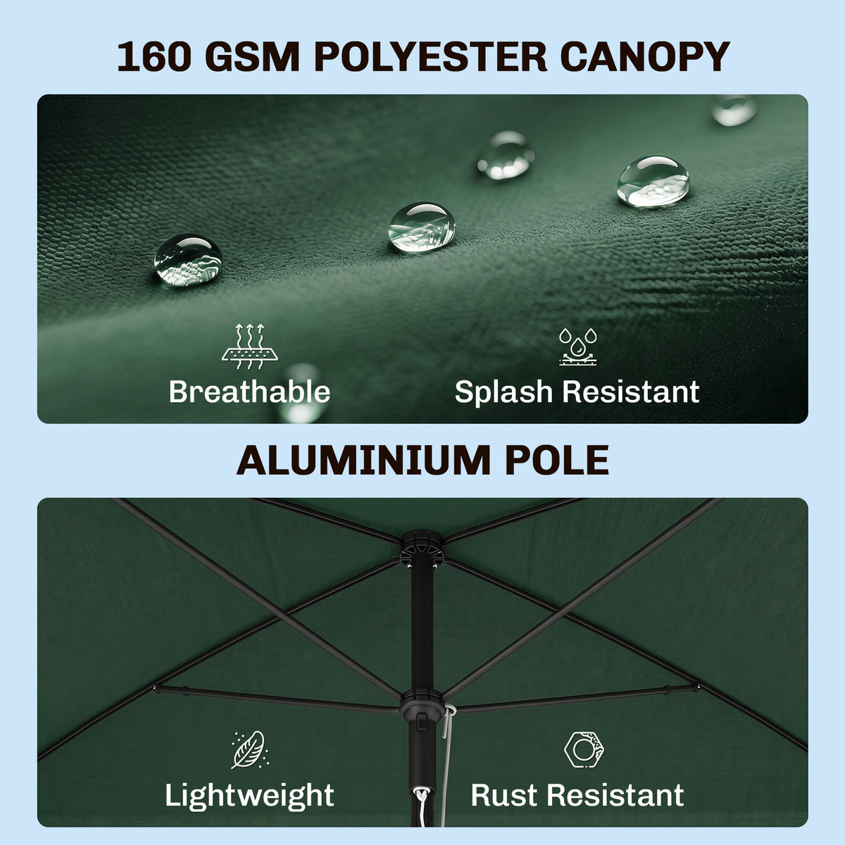 Rectangle Patio Umbrella 198 x 130 cm Tilting Aluminum