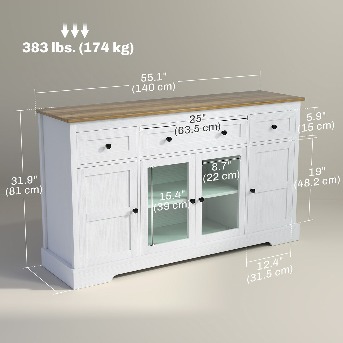 Sideboard buffet cabinet with glass doors