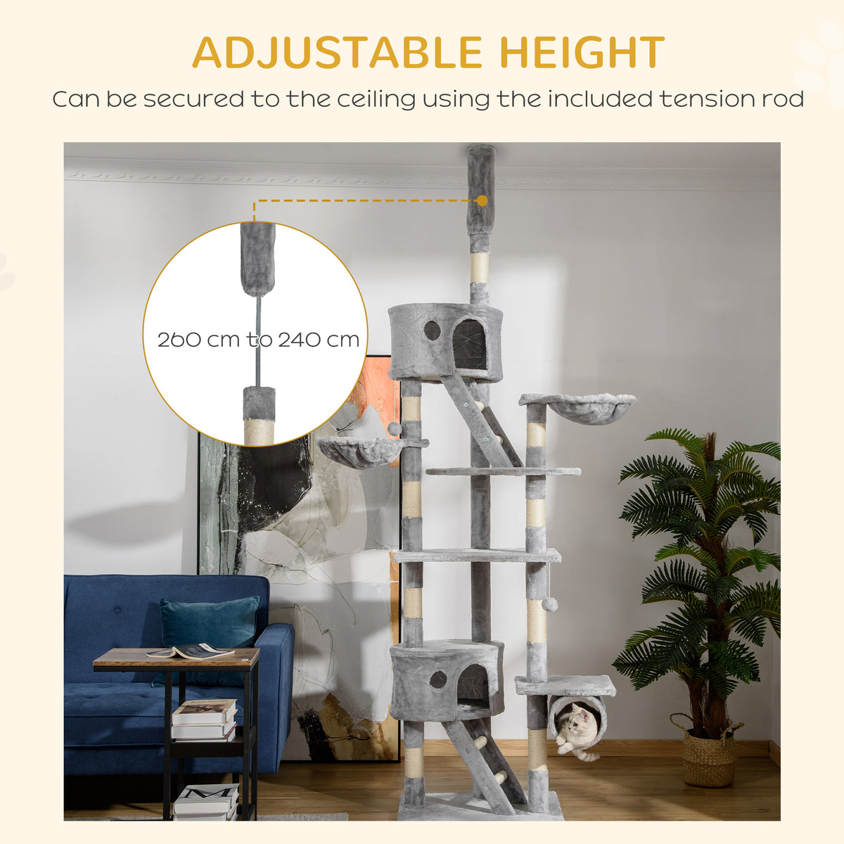 Árbol para gatos multinivel ajustable 240-260 cm
