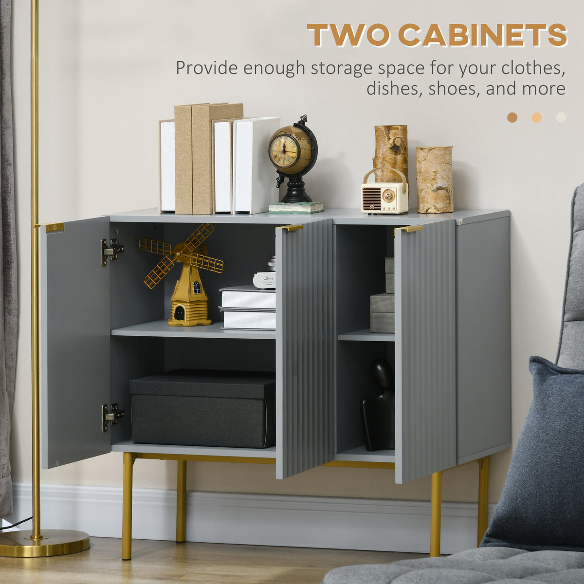 Modern storage cabinet with fluted doors