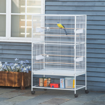 Large Rolling Steel Bird Cage with Perches and Stand