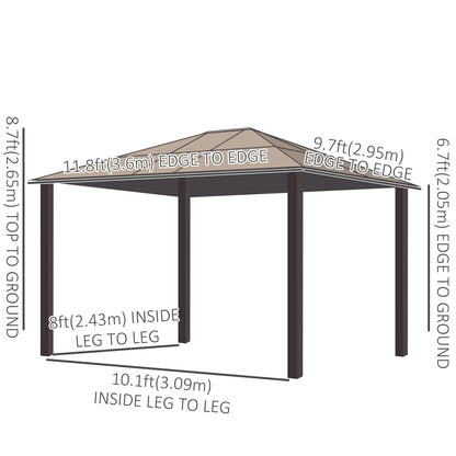 3x3.6m Hardtop Gazebo Polycarbonate - Brown