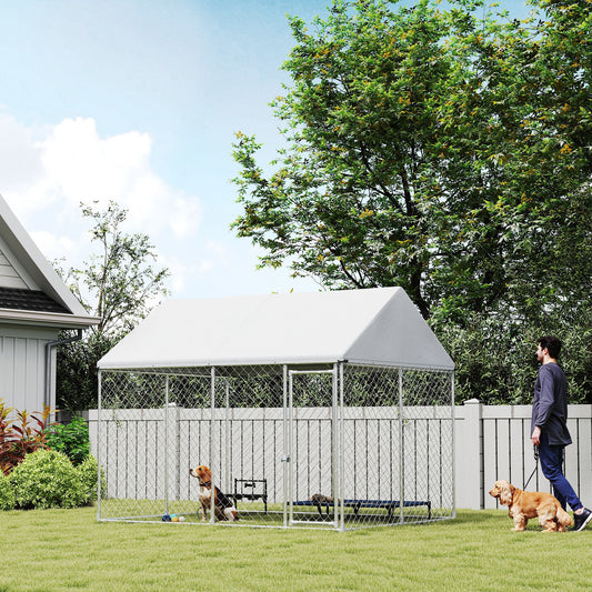 Canil exterior de acero galvanizado para perros con techo impermeable