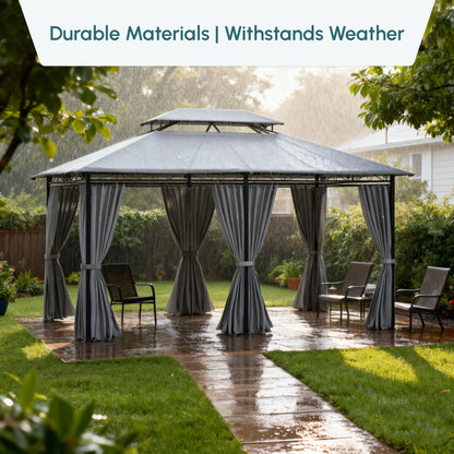 2-Tier Patio Gazebo 10x13 ft with Curtains