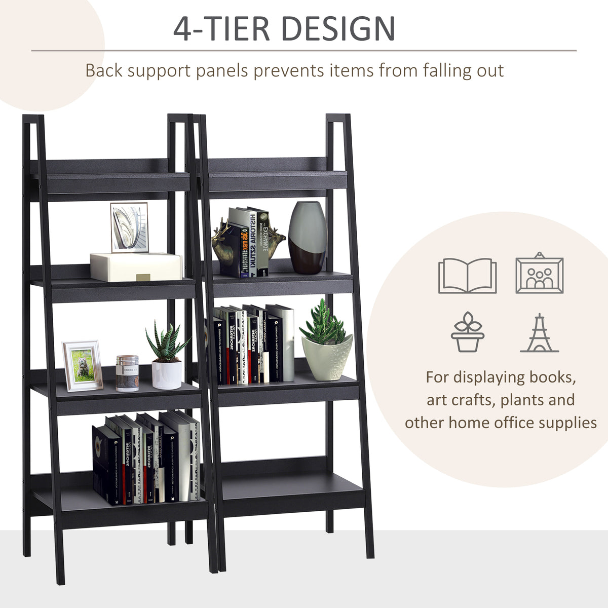 4 Tier Ladder Shelf Bookcase — Set of 2