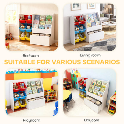 Biblioteca infantil y organizador de juguetes con cajones