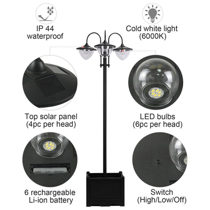 3 ਸਿਰਿਆਂ ਵਾਲਾ ਸੋਲਰ LED ਲੈਂਪਸਟੈਂਡ ਗੁਲਦਾਨ ਨਾਲ