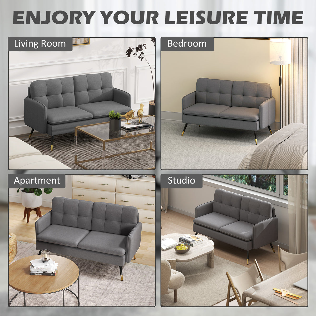 Loveseat Sofa Button Tufted Linen S Spring