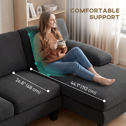 Sofá seccional en U con doble sillón de terciopelo de pana
