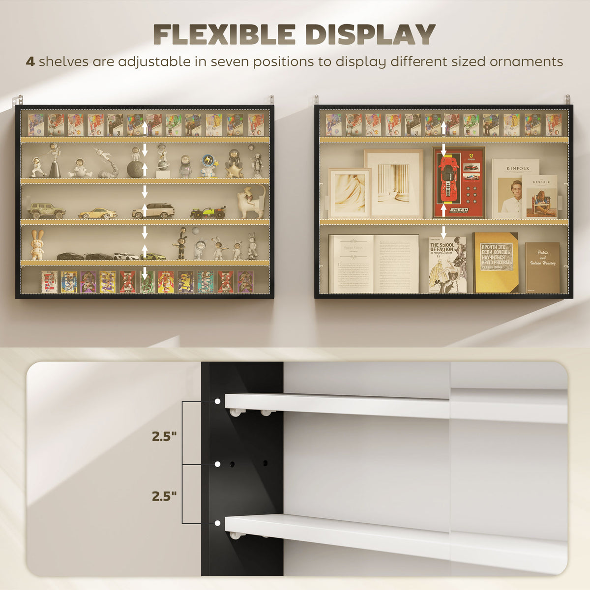 5-Shelf Wall Display Cabinet with 2 Glass Doors
