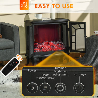 Freestanding Electric Fireplace Heater Realistic Flame 1500W