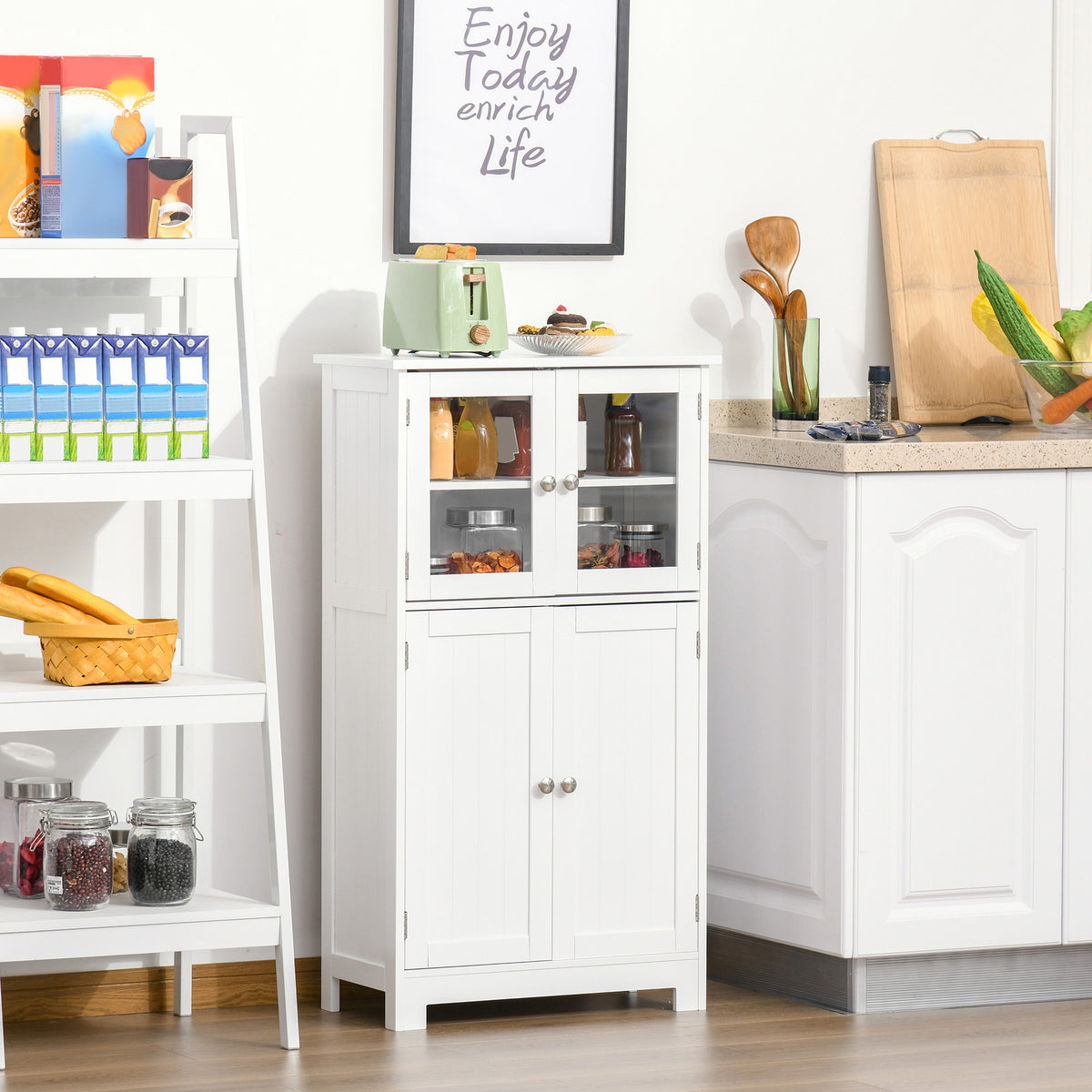 Bathroom Floor Storage Cabinet Tempered Glass