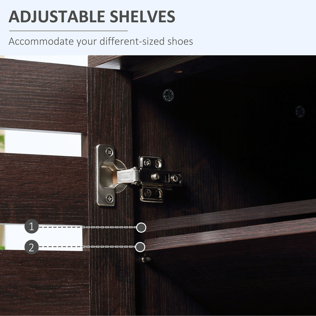 Narrow Shoe Cabinet 2 Slatted Doors 5-Tier Storage