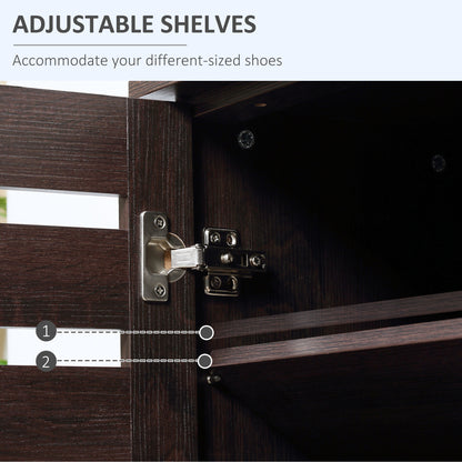 Narrow Shoe Cabinet 2 Slatted Doors 5-Tier Storage