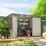 Galvanized steel garden storage shed with double doors and vents