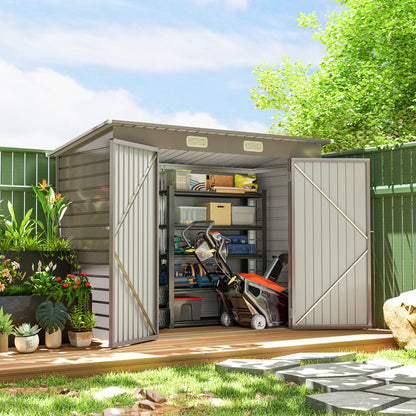 Galvanized steel garden storage shed with double doors and vents