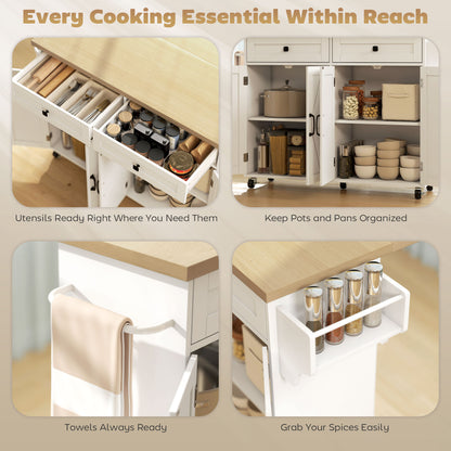 Kitchen island with charging station and drop leaf